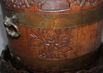 Antique 19th Century carved oak bucket and stand
