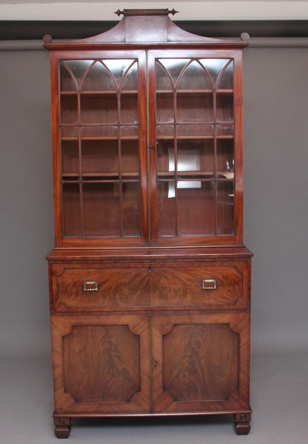 Early 19th Century flame mahogany secretaire bookcase