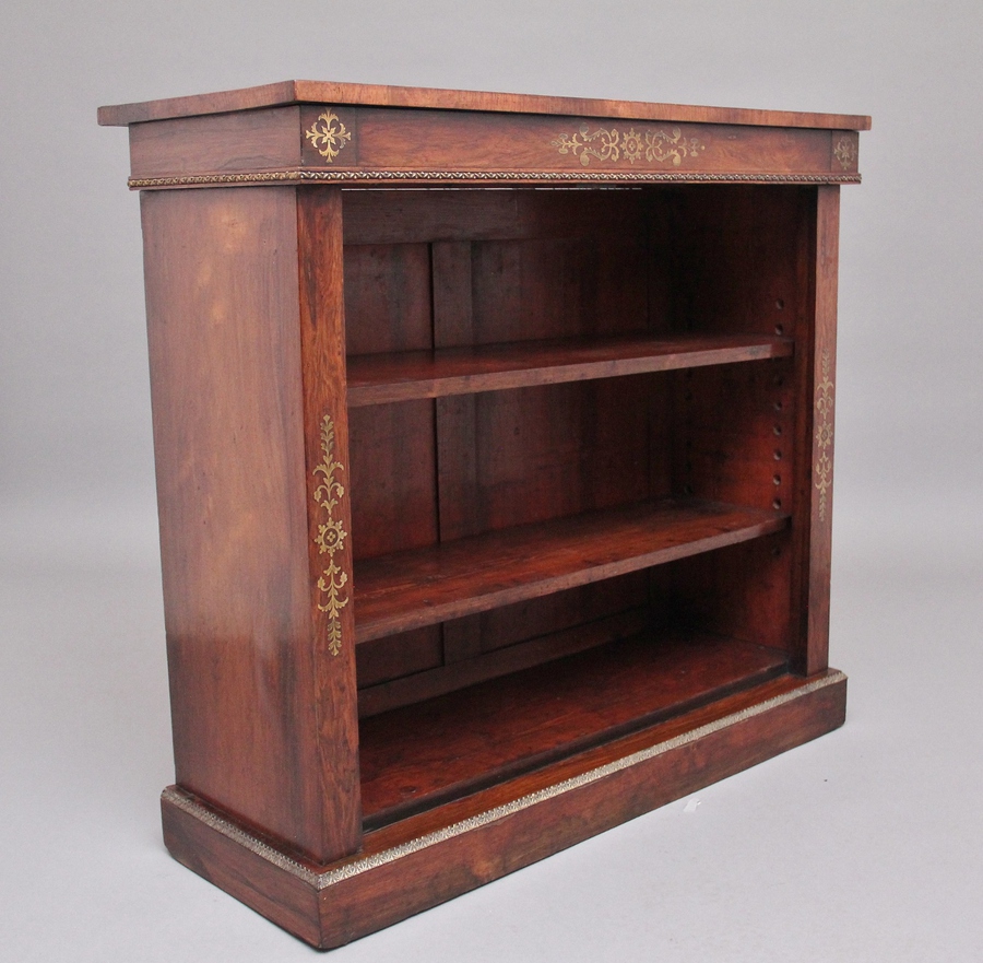 Antique Early 19th Century rosewood and brass inlaid open bookcase