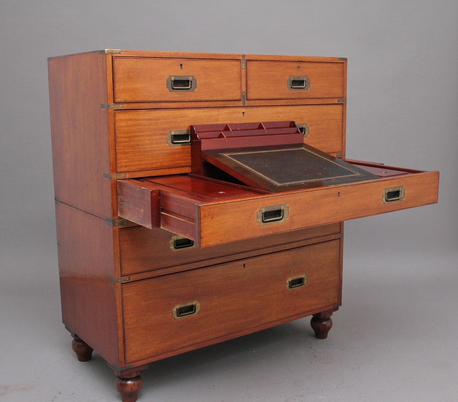 19th Century mahogany military secretaire chest