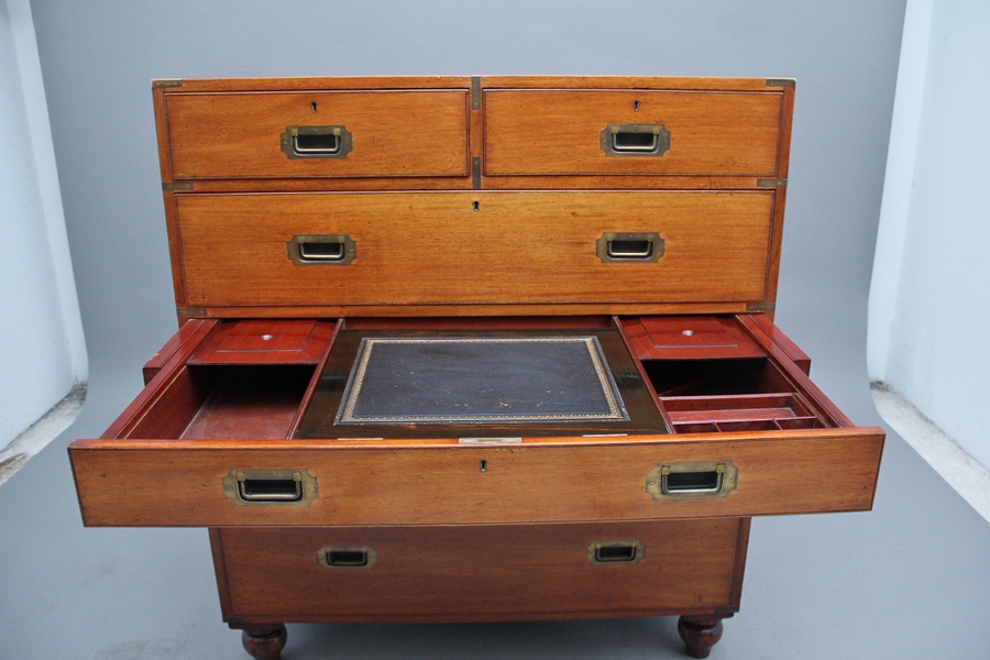 Antique 19th Century mahogany military secretaire chest