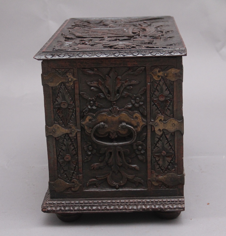 Antique 19th Century carved oak log box