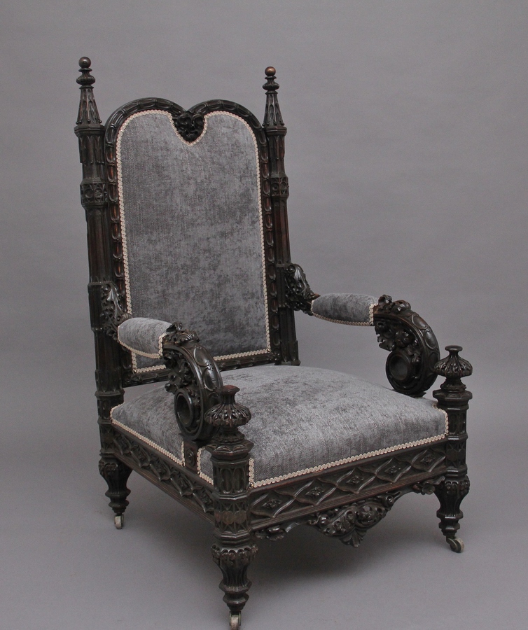 Superb quality 19th Century carved Gothic style armchair