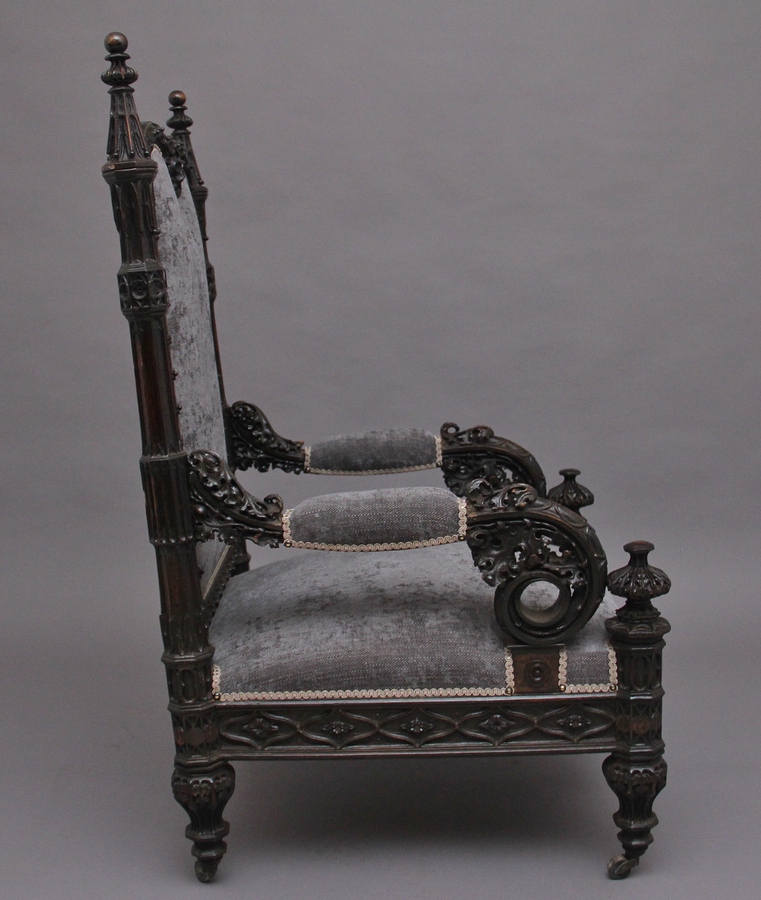 Antique Superb quality 19th Century carved Gothic style armchair