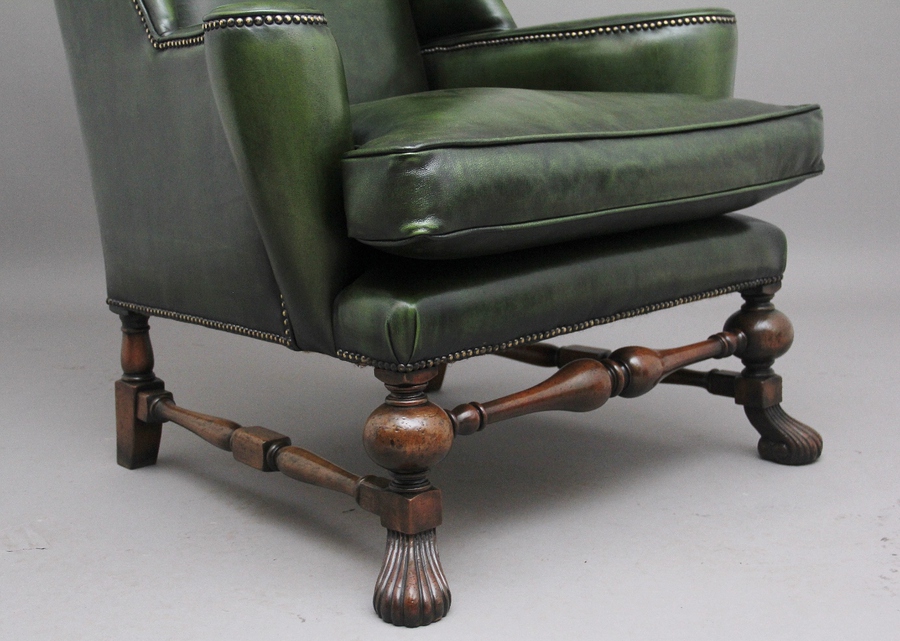 Antique Large pair of early 20th Century walnut wingback armchairs