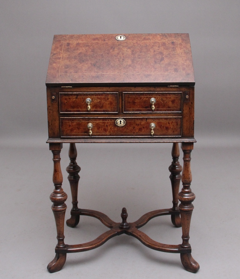 Antique Early 20th Century walnut and elm bureau in the Queen Anne style