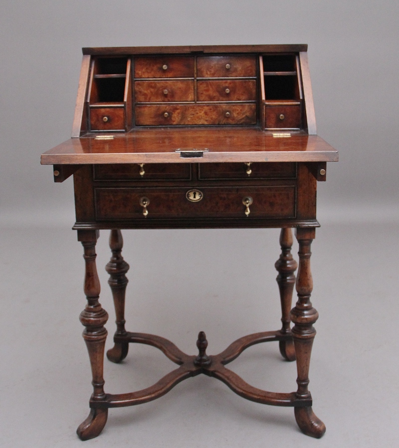 Antique Early 20th Century walnut and elm bureau in the Queen Anne style