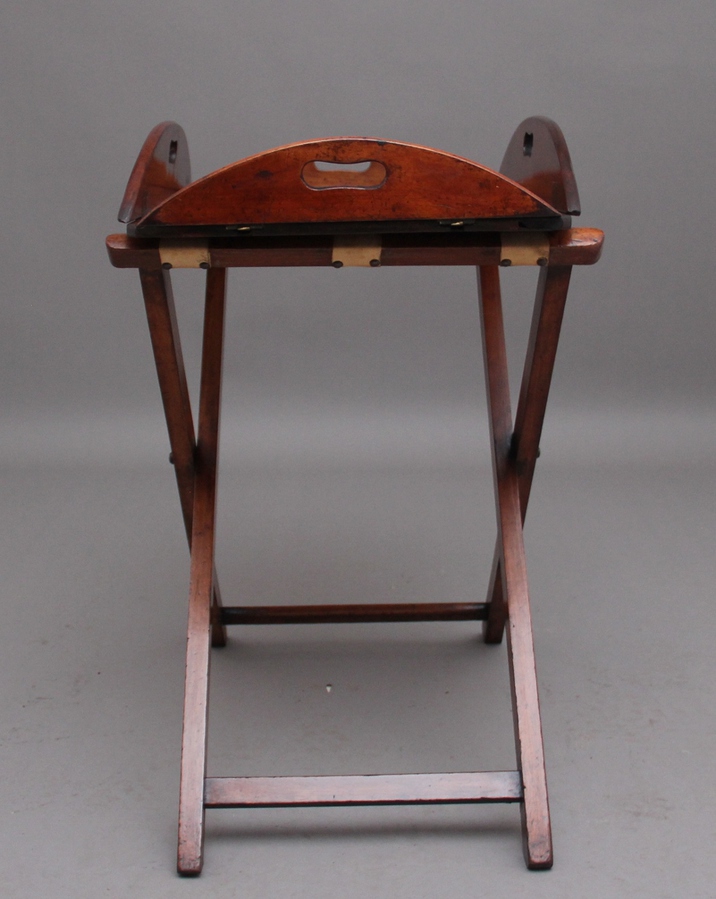 Antique 19th Century mahogany folding butlers tray on stand
