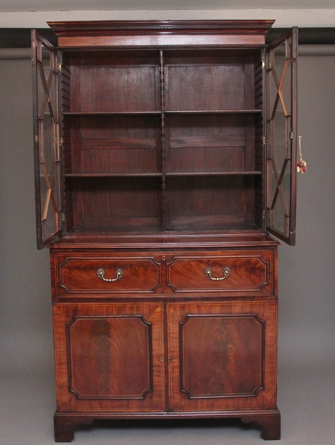 Antique Early 19th Century flame mahogany secretaire bookcase