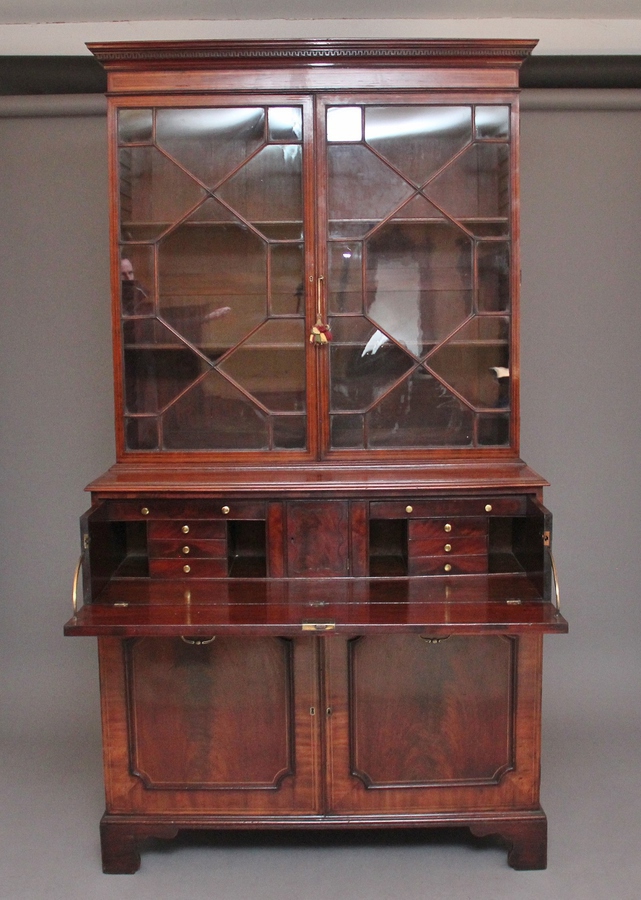 Antique Early 19th Century flame mahogany secretaire bookcase