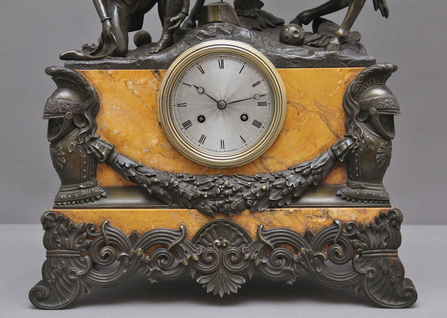 Antique Fabulous quality early 19th Century marble and bronze mantle clock
