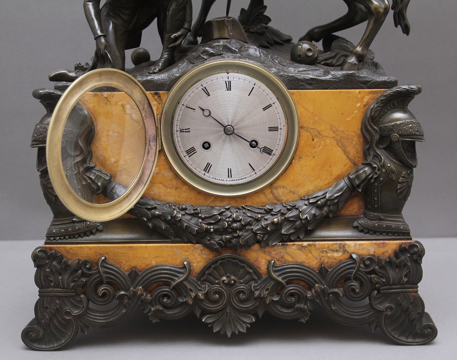 Antique Fabulous quality early 19th Century marble and bronze mantle clock