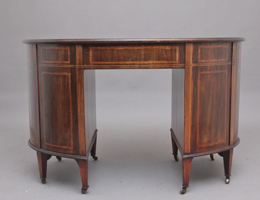 Antique 19th Century inlaid mahogany kidney shaped desk