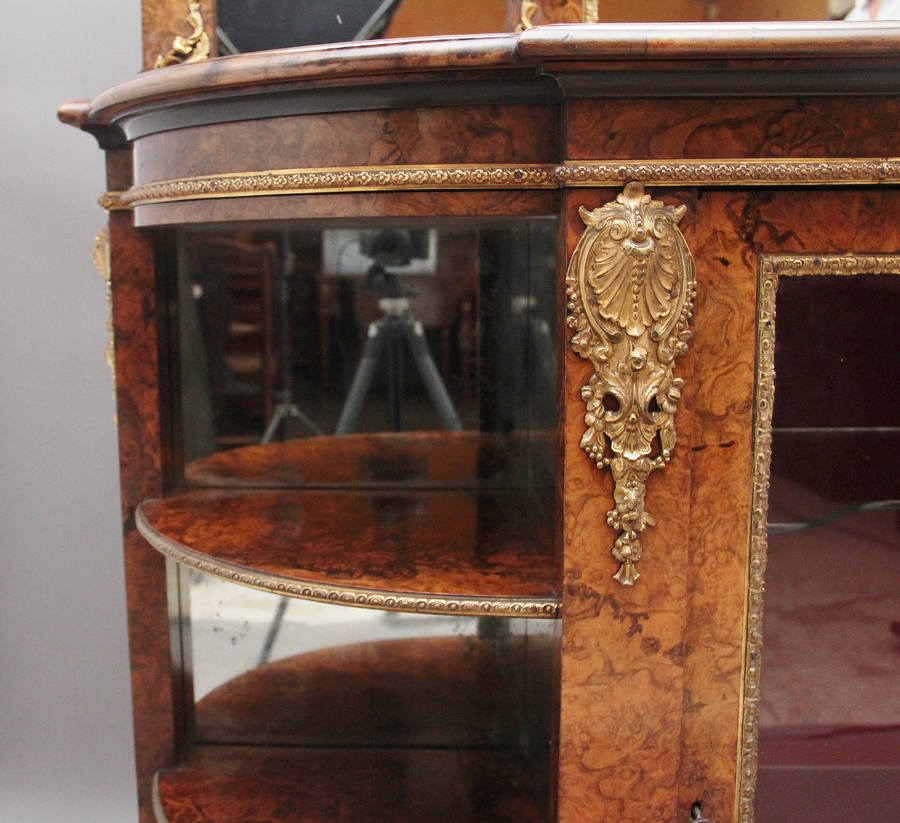 Antique Exhibition quality antique 19th Century burr walnut mirror back credenza