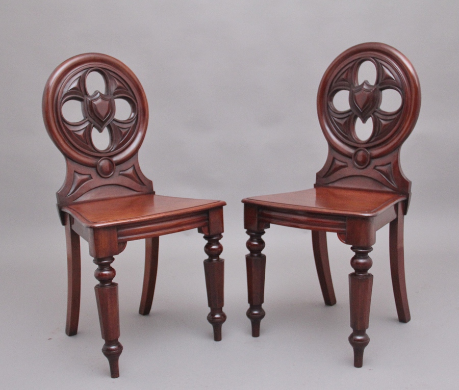 Pair of 19th Century antique mahogany hall chairs