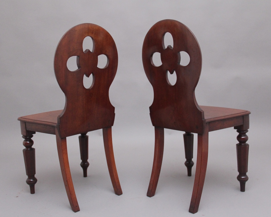 Antique Pair of 19th Century antique mahogany hall chairs