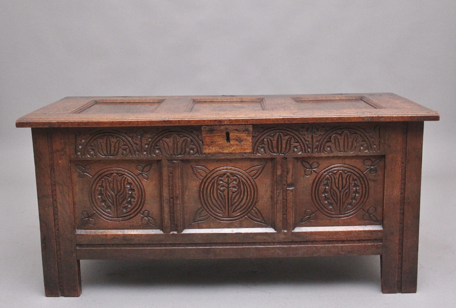 17th Century antique carved oak coffer