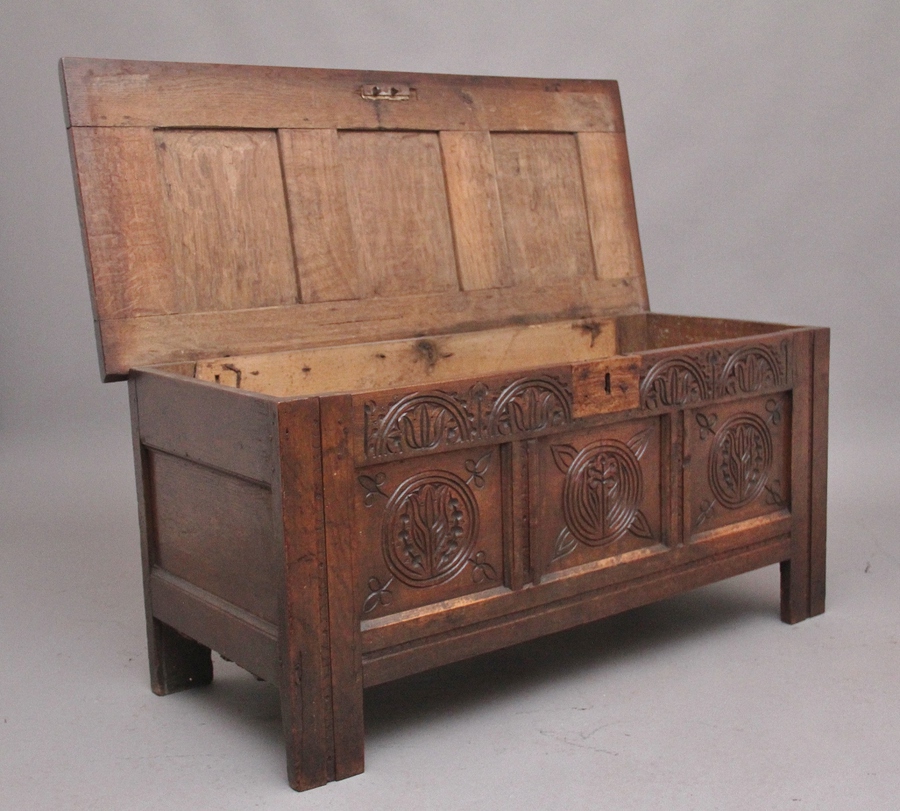 Antique 17th Century antique carved oak coffer