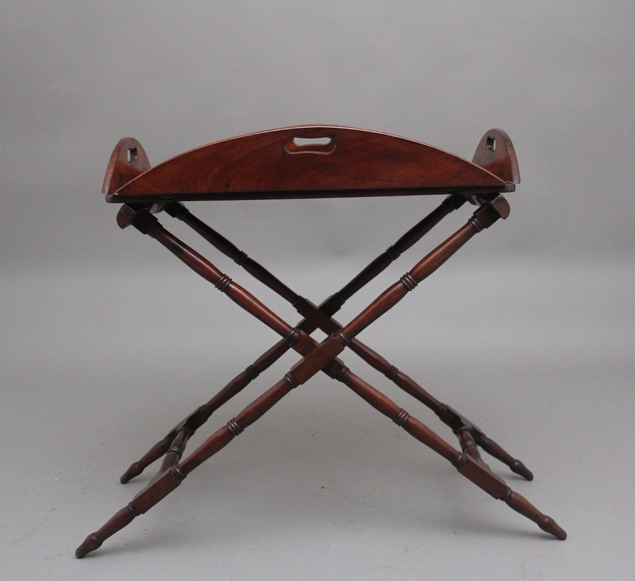 Antique Early 19th Century mahogany folding butlers tray on stand