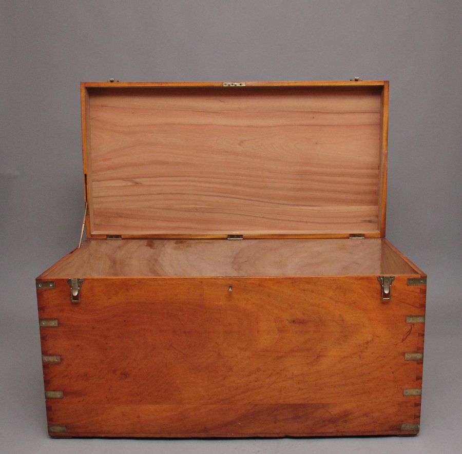 Antique large 19th Century camphor wood military trunk 