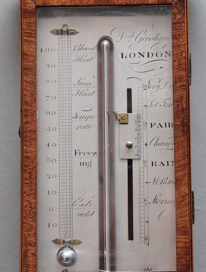 Antique A fabulous quality early 19th Century mahogany stick barometer by Girolimo of London