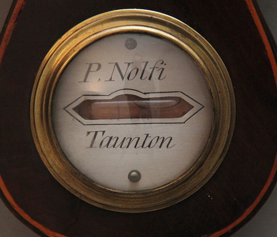 Antique 19th Century mahogany banjo barometer by P Nolfi of Taunton