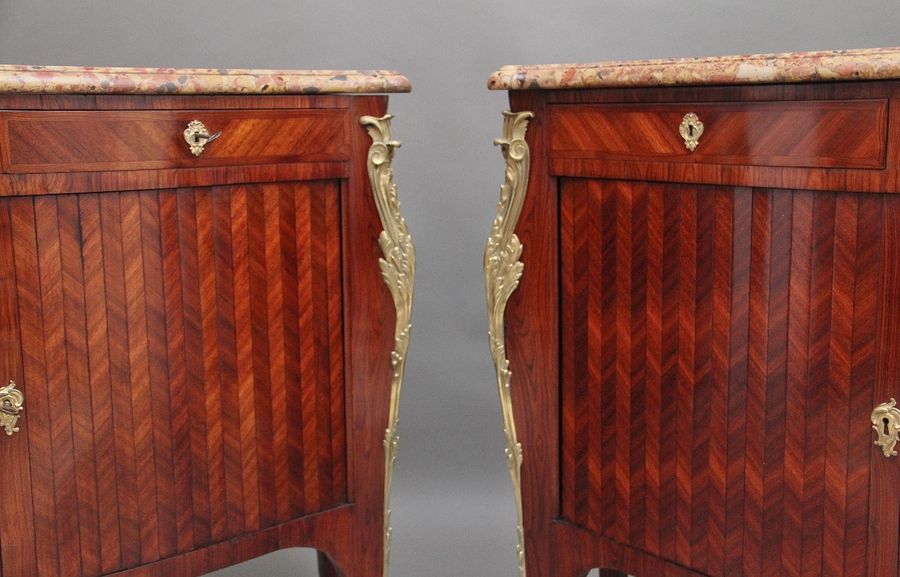 Antique Pair 19th Century French Kingwood and marble top commodes