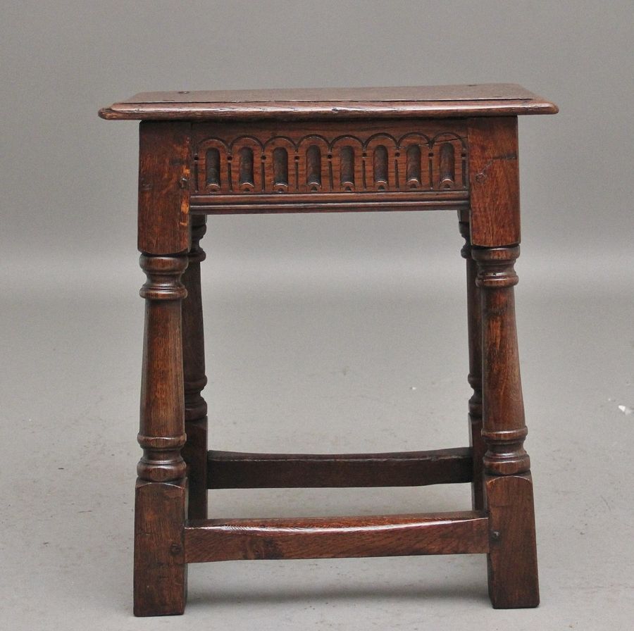 Antique Early 20th Century oak joint stool in the 17th Century style