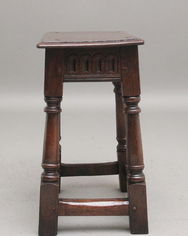 Antique Early 20th Century oak joint stool in the 17th Century style