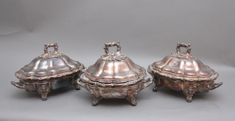 Antique A set of three early 19th Century silver plated Old Sheffield tureens
