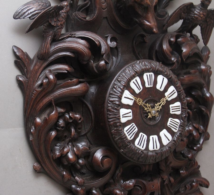 Antique A fabulous quality 19th Century French carved oak wall clock