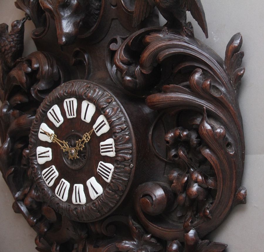 Antique A fabulous quality 19th Century French carved oak wall clock