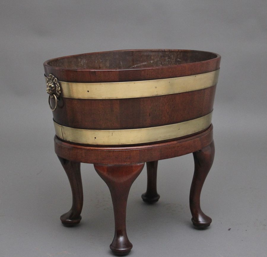 18th Century mahogany and brass bound oval wine cooler