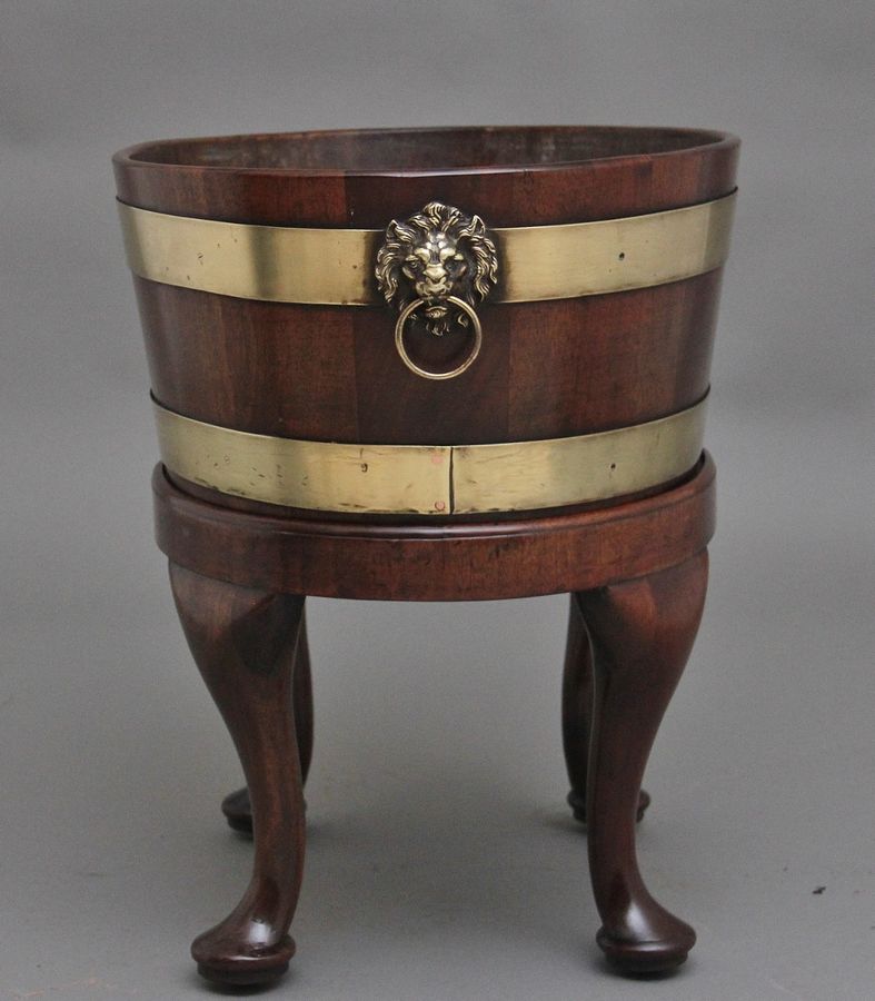 Antique 18th Century mahogany and brass bound oval wine cooler