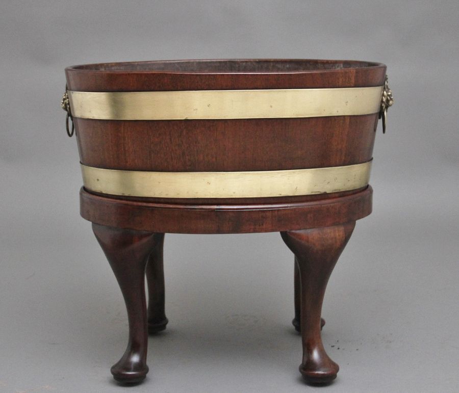 Antique 18th Century mahogany and brass bound oval wine cooler