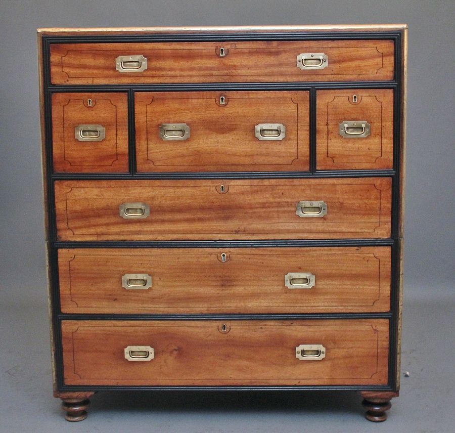 19th Century camphor wood secretaire military chest