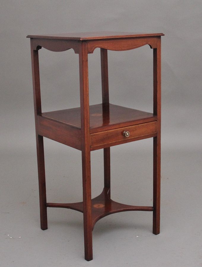 Antique 19th Century inlaid mahogany bedside table