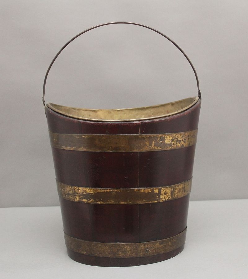 19th Century oval brass bound bucket
