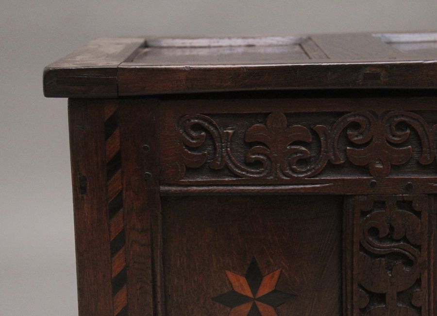 Antique 18th Century carved and inlaid oak coffer