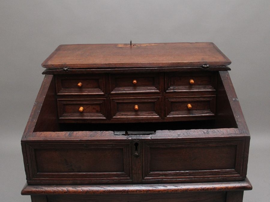 Antique 18th Century oak desk on later stand