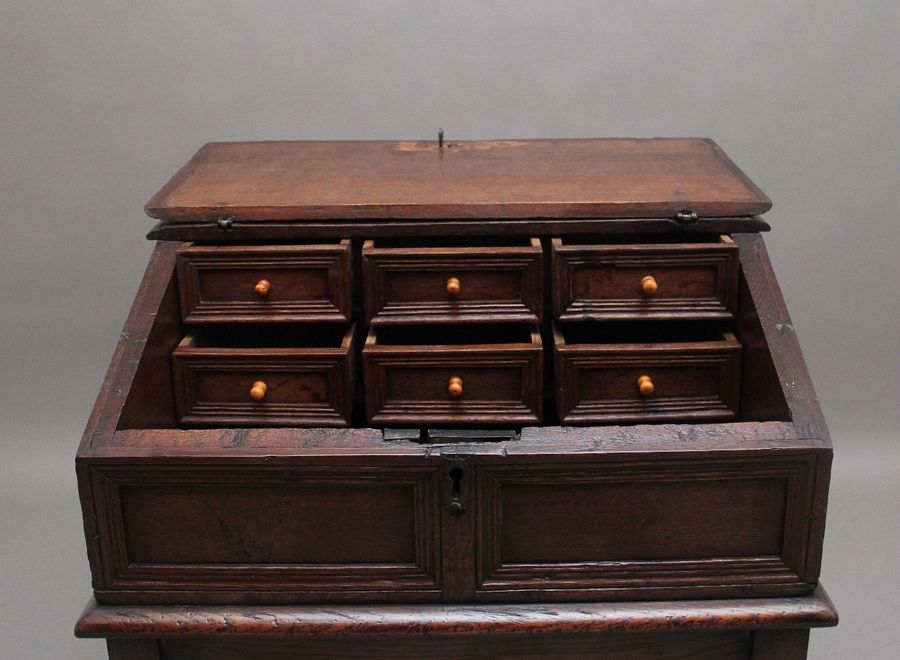 Antique 18th Century oak desk on later stand