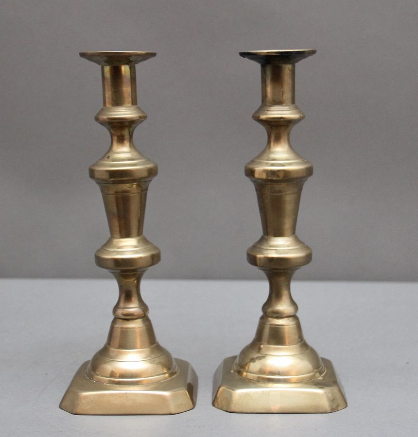 Antique Pair 19th Century brass candlesticks