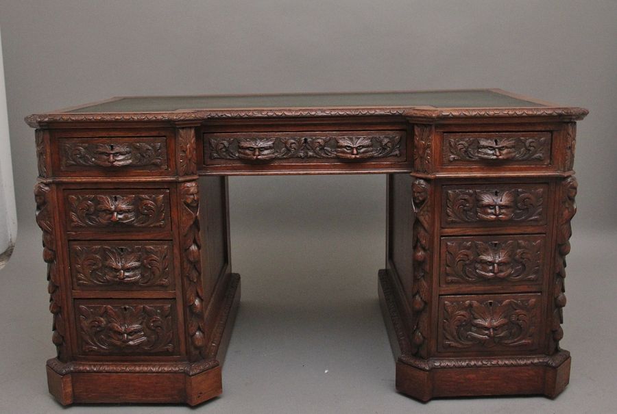 Antique 19th Century carved oak desk