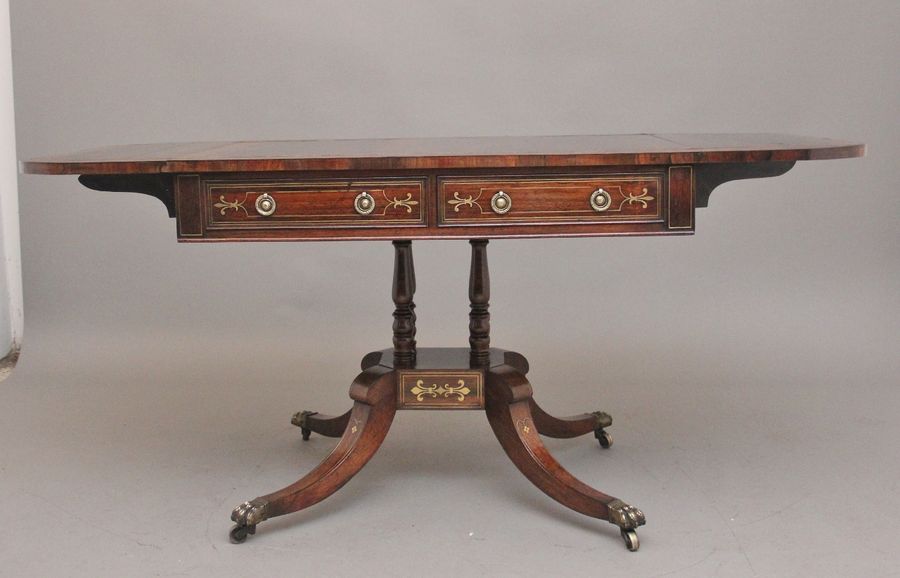 Antique Regency rosewood and brass inlaid sofa table