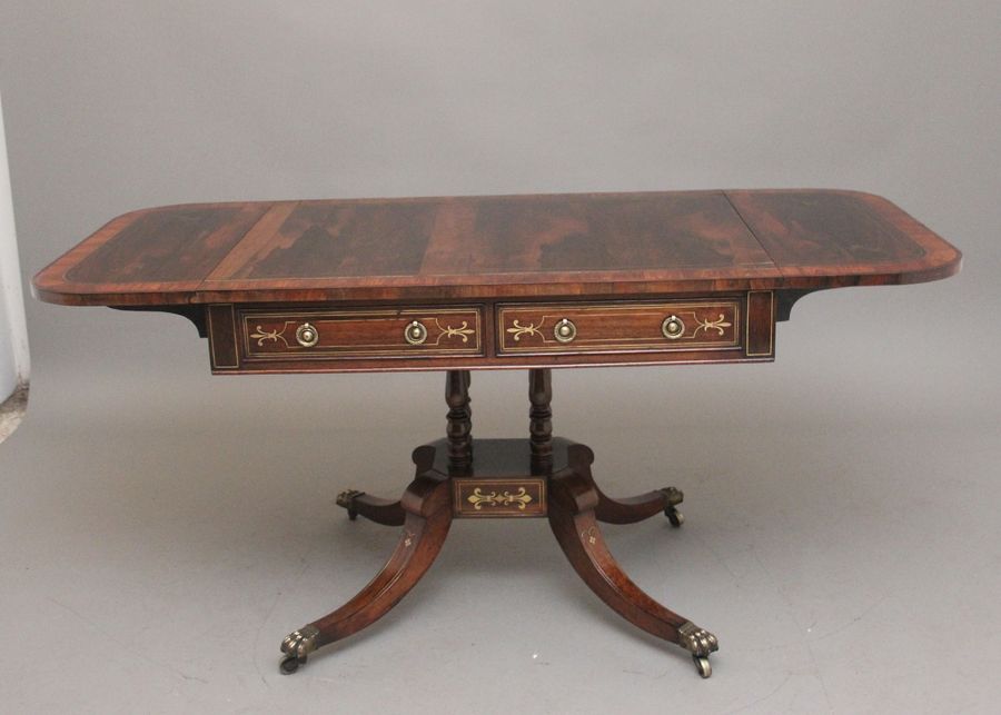 Antique Regency rosewood and brass inlaid sofa table