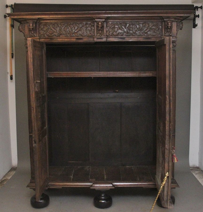 Antique 17th Century Flemish carved oak cupboard