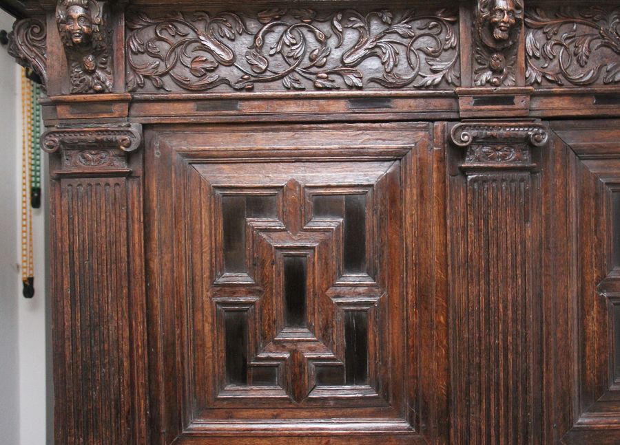 Antique 17th Century Flemish carved oak cupboard