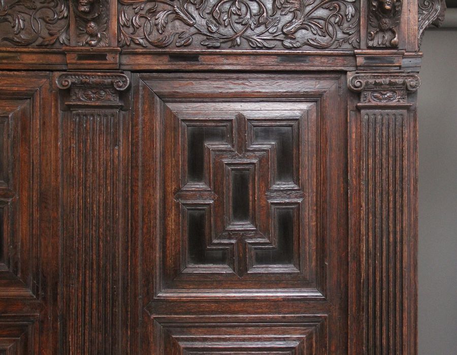 Antique 17th Century Flemish carved oak cupboard