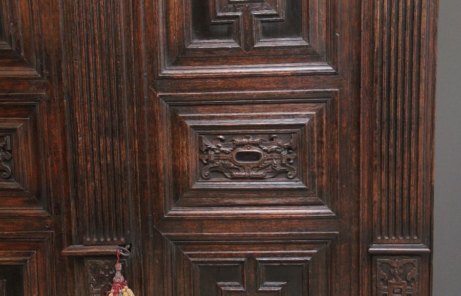 Antique 17th Century Flemish carved oak cupboard