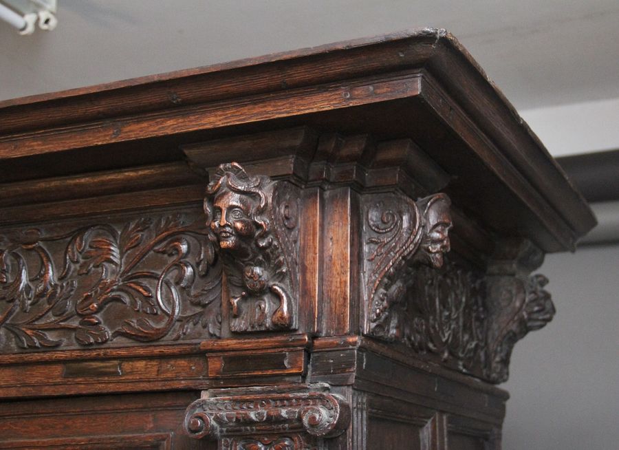 Antique 17th Century Flemish carved oak cupboard